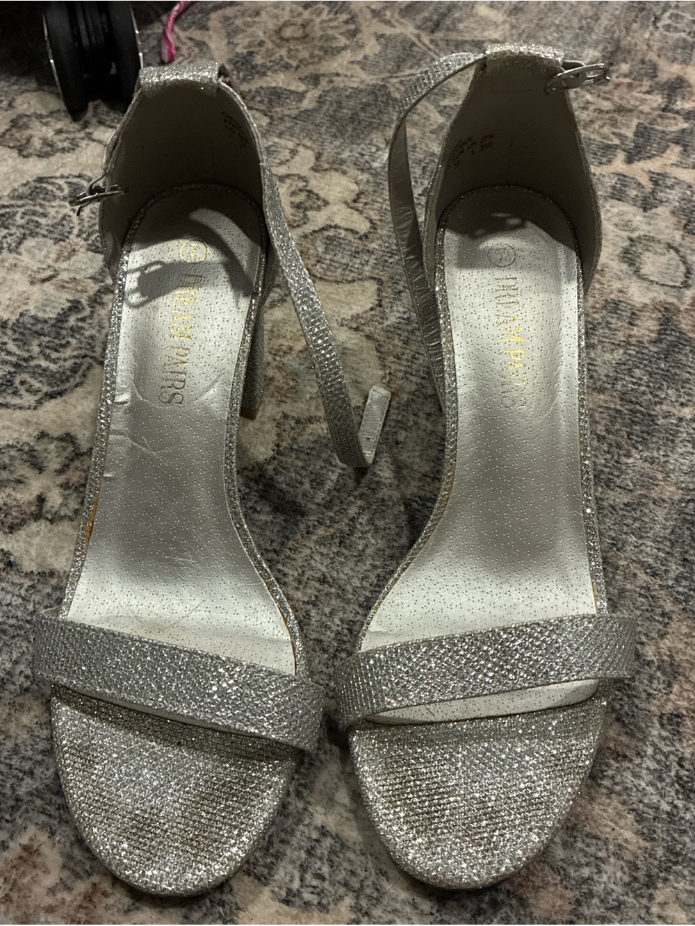 Amazon Silver Glitter Ankle-Strap Heels